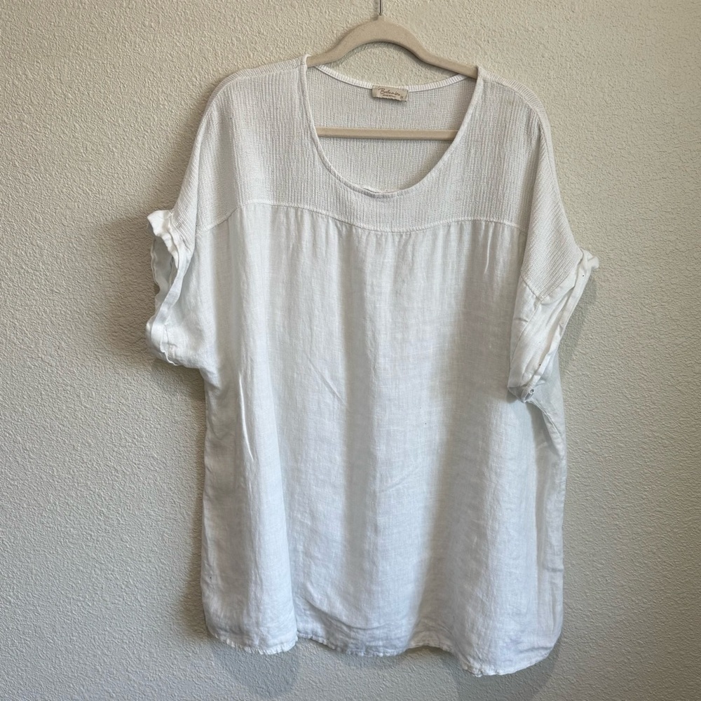 Bellambia Womens 3X Linen Lightweight White‎ Lagenlook Blouse Coastal Vacation